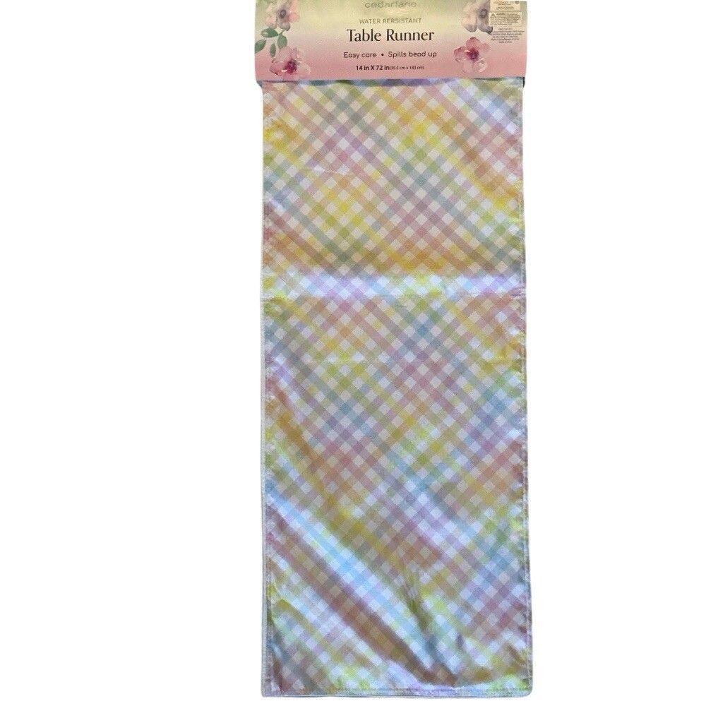 Table Runner 14 X 72  Pastel Plaid Water Resistant Easy Care Gender Reveal